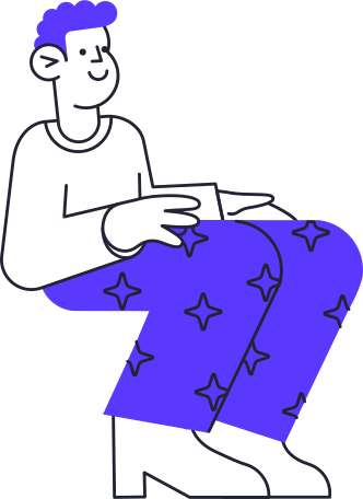 seated man in starry purple pants Illustration in PNG, SVG