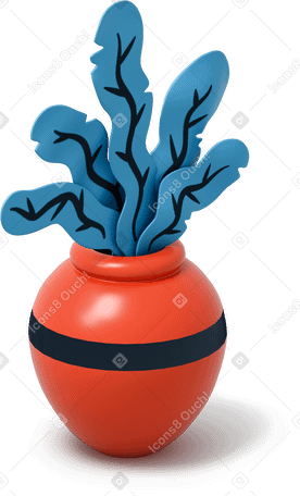 3D 红盆中的蓝色盆栽 PNG, SVG