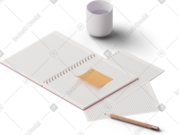 Cup of water notebook and pencil PNG, SVG