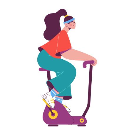 Girl works out on a gym bike Illustration in PNG, SVG