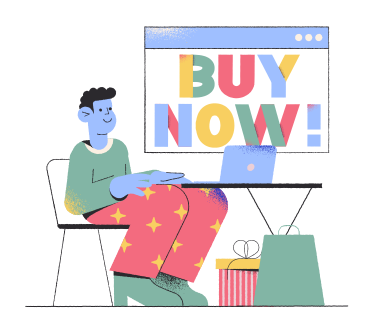 Надпись купить сейчас! с мужчиной, заказывающим онлайн в PNG, SVG