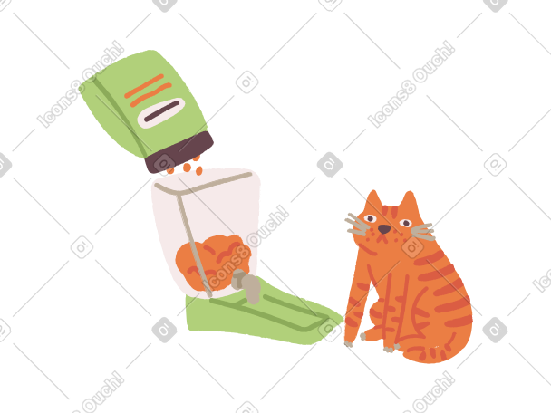 坐在自动喂食器旁边的橙猫 PNG, SVG