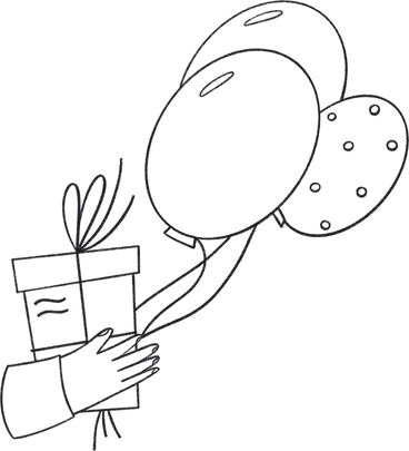 gift box with three balloons PNG, SVG