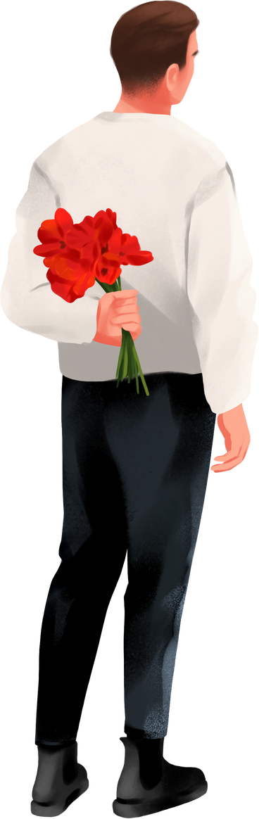 man with a bouquet of flowers behind him PNG, SVG