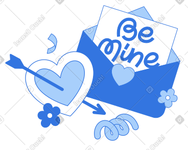 Be Mine text in envelope and pierced heart PNG, SVG