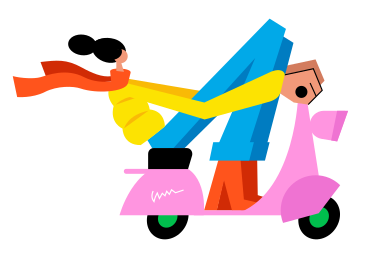 Illustration animée Femme sur scooter aux formats GIF, Lottie (JSON) et AE