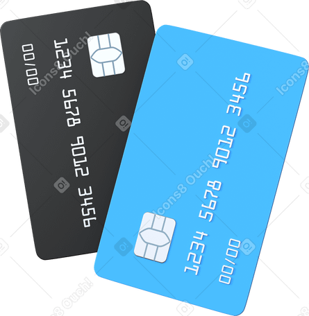 3D black and blue credit card Illustration in PNG, SVG