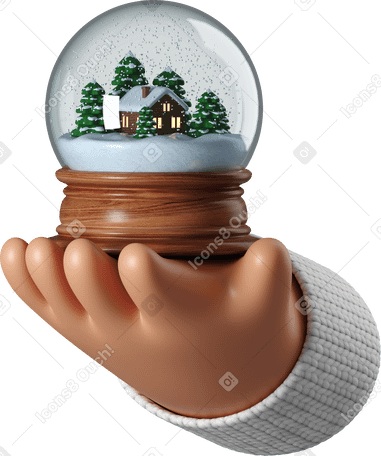 3D Tanned skin hand holding a snow globe PNG, SVG