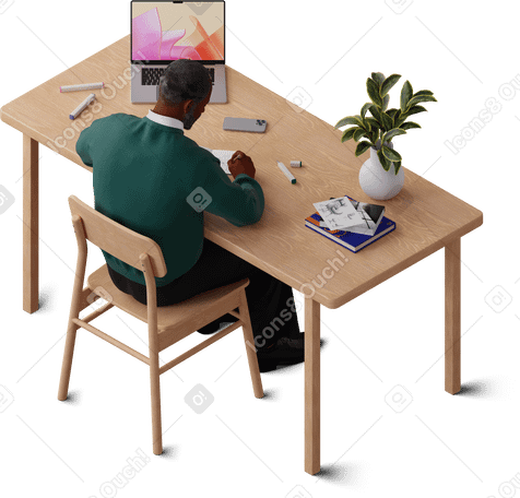 3D isometric view of man sketching furniture в PNG, SVG