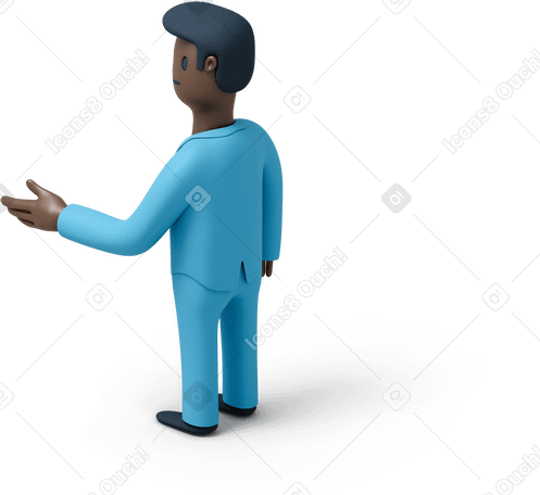 3D Back view of black businessman holding out his hand PNG, SVG