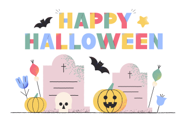 Lettering Happy Halloween with headstones and pumpkins  PNG, SVG