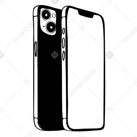 Line art monochrome iPhones back and front PNG, SVG