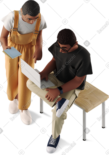 Woman and man looking at work project PNG, SVG