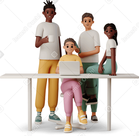 3D young people working at the desk Illustration in PNG, SVG
