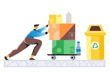 Hombre llevando basura al contenedor de reciclaje PNG, SVG