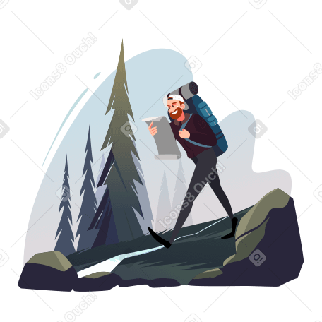 Traveler walking in the woods Illustration in PNG, SVG