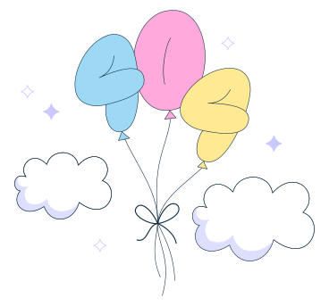 Text error 404, page not found, balloons with clouds PNG, SVG