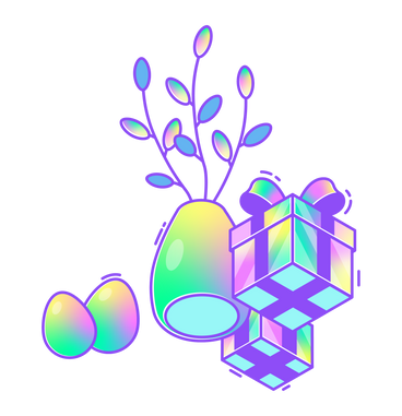 Счастливой пасхи с вазой и подарками в PNG, SVG