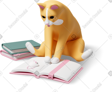 Cat with books and mouse PNG, SVG