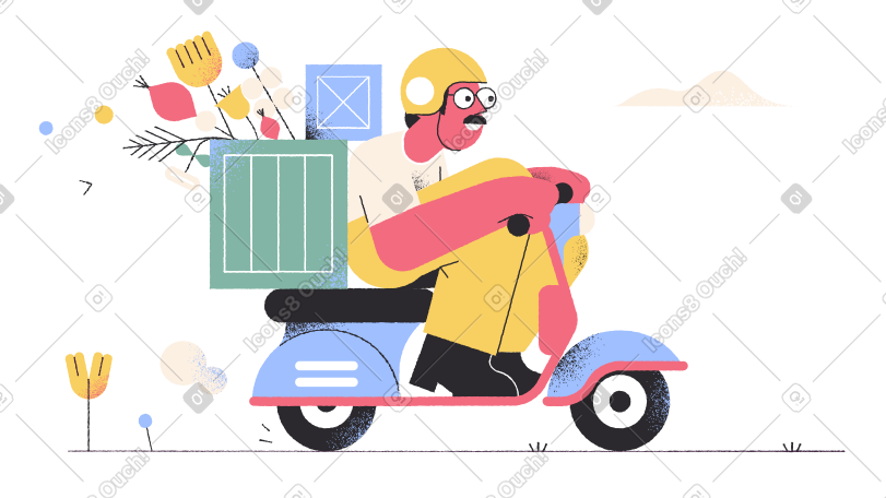 A man riding a scooter with a parcel on the back PNG, SVG