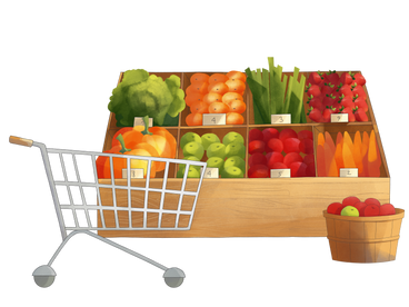 Panier d'achat au rayon fruits et légumes PNG, SVG