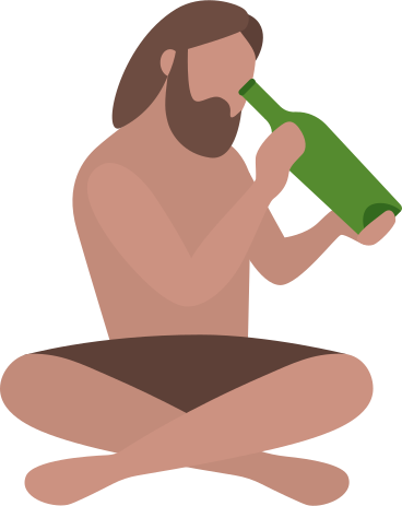 Sitting man with empty message bottle PNG、SVG