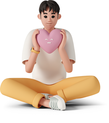 asian man holding toy heart PNG, SVG