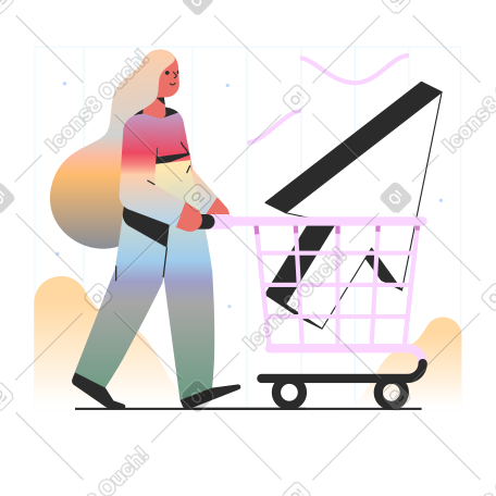 Woman shopping online with shopping trolley PNG, SVG