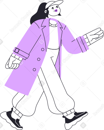 보라색 트렌치 코트를 입고 걷는 여자 PNG, SVG