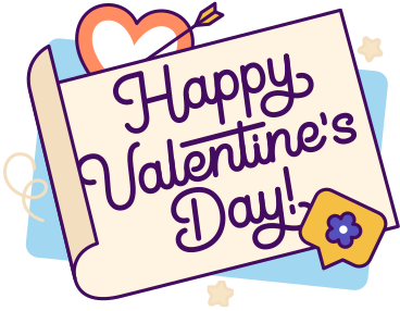 Lettering Happy Valentine's Day! with heart and flower sign text PNG, SVG