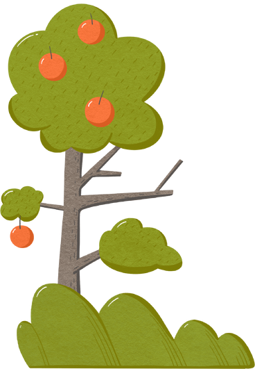 green tree with apples and grass bush PNG, SVG