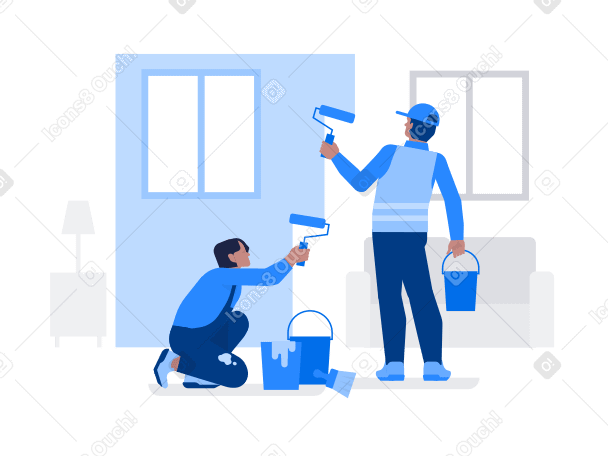 Two men are painting the walls in the room PNG, SVG
