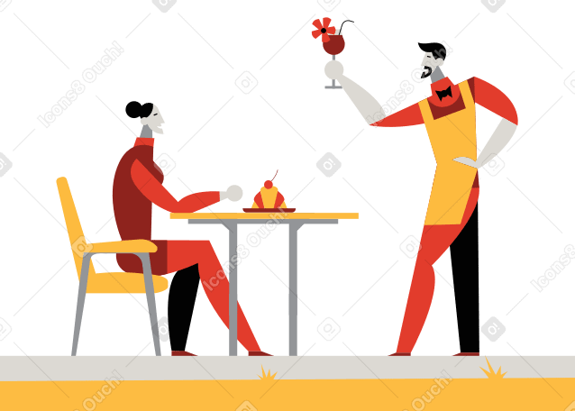 Camarero trayendo una bebida a una mujer en la cafetería PNG, SVG