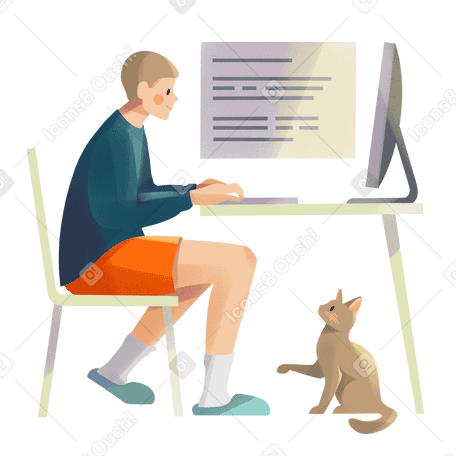 Молодой человек работает программистом удаленно из дома в PNG, SVG