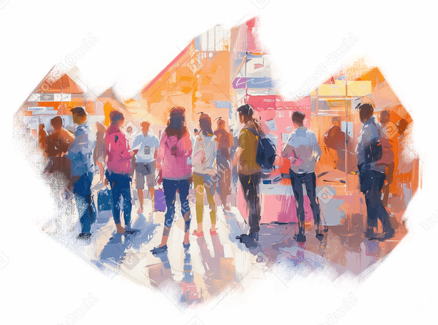oil painting of a trade show PNG, SVG