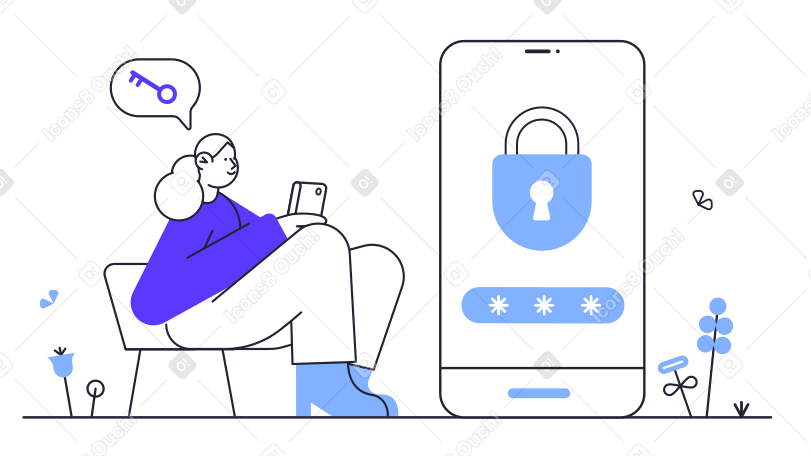 Girl tries to enter a password on her cell phone PNG, SVG
