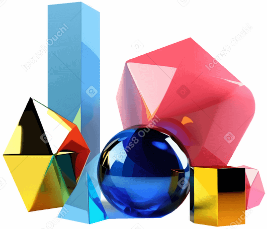 3D colorful abstract composition with geometric shapes PNG, SVG