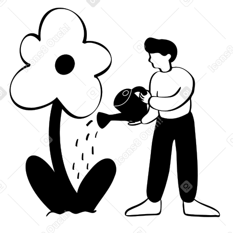 Homme arrosant une fleur et développant son entreprise PNG, SVG