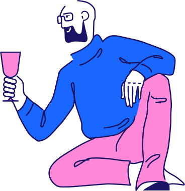 sitting man in a sweater with a glass of champagne PNG, SVG