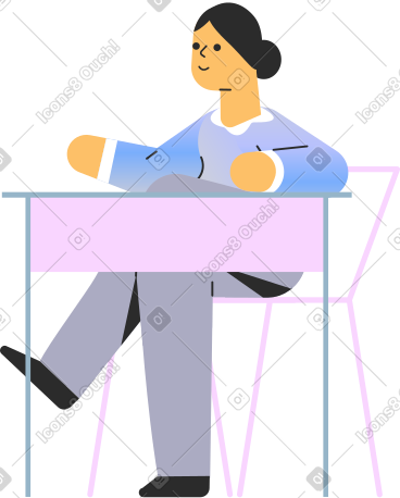 Teacher sitting behind a desk PNG, SVG