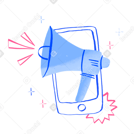 Mobile phone with a megaphone Illustration in PNG, SVG