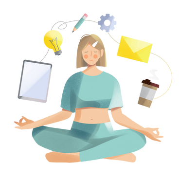 Multitasking young woman meditating PNG, SVG