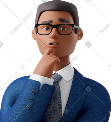 Close up of black pondering businessman in blue suit PNG, SVG