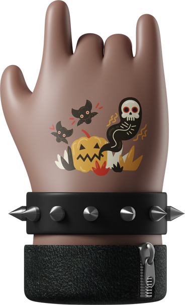 Mão de pele morena do roqueiro com uma tatuagem mostrando sinal de rock PNG, SVG
