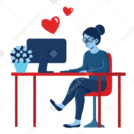 A woman chatting on a dating app PNG, SVG