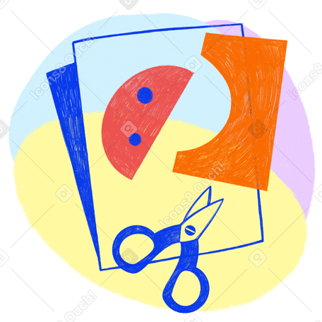 Preschool education and work with cutting out colored paper Illustration in PNG, SVG
