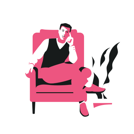 Thoughtful man sitting in a chair Illustration in PNG, SVG