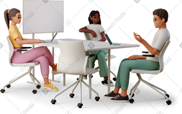 Young people working at the table PNG, SVG