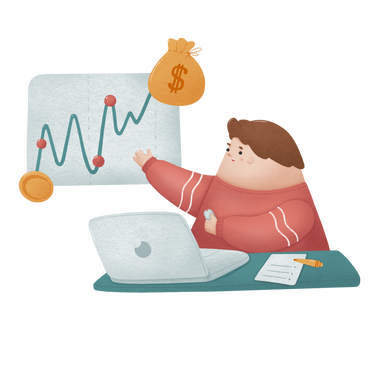 Man showing a graph of investment growth PNG, SVG