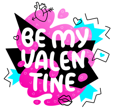 Be my valentine schriftzug bunt mit kritzeleien PNG, SVG